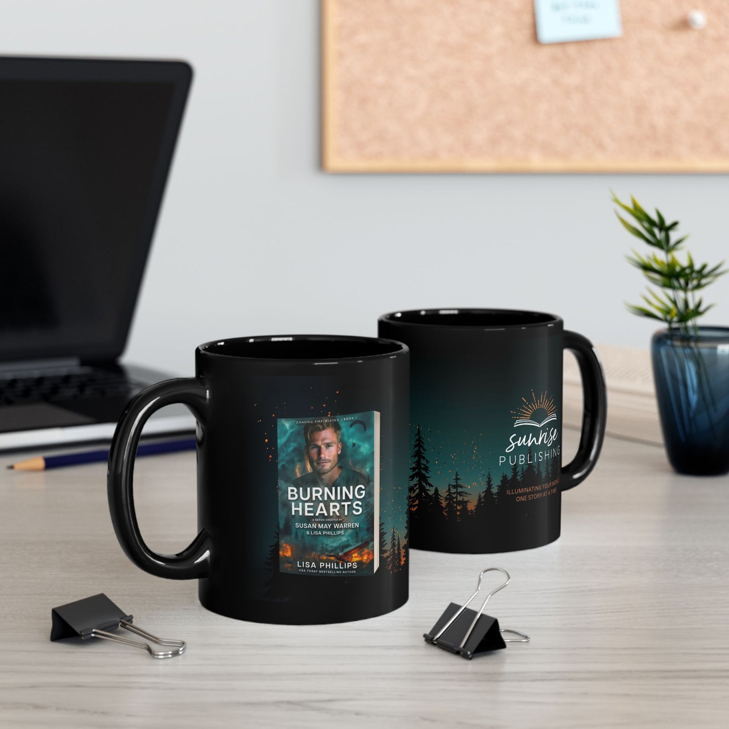 Burning Hearts- Black Mug 11oz