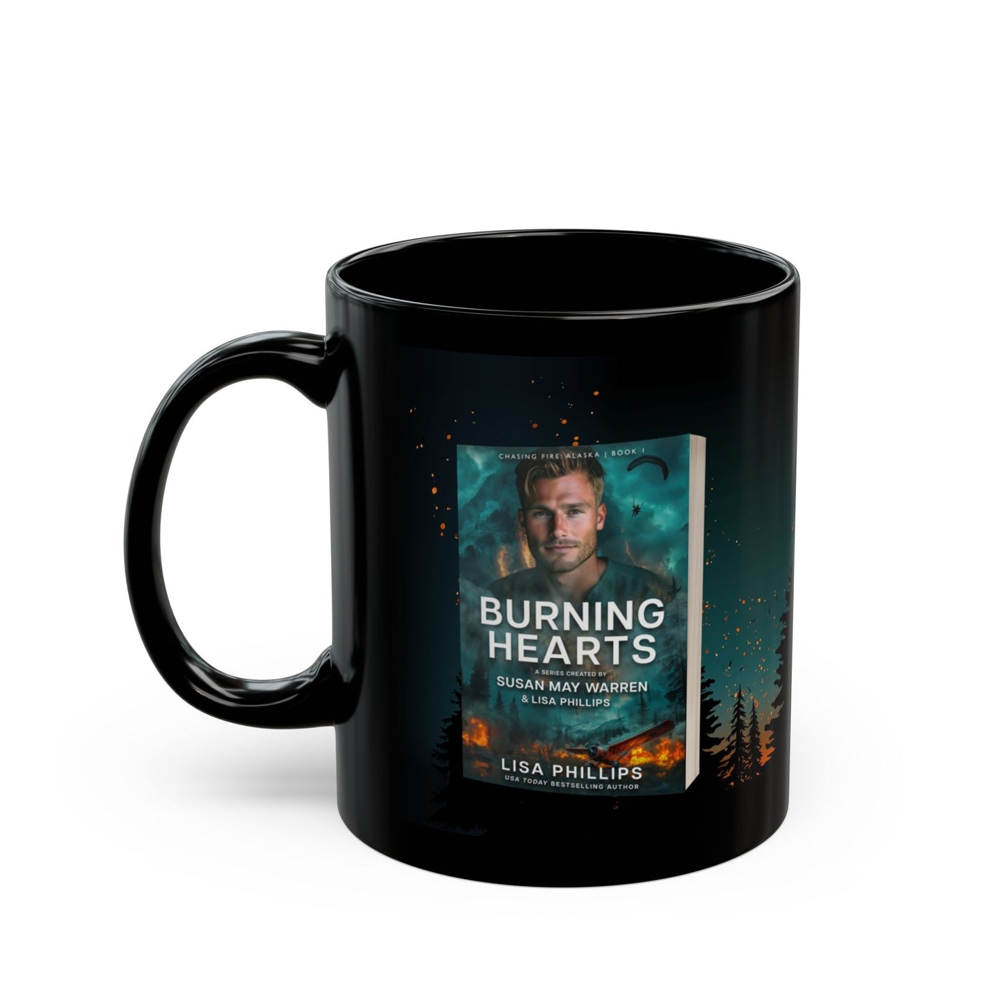 Burning Hearts- Black Mug 11oz