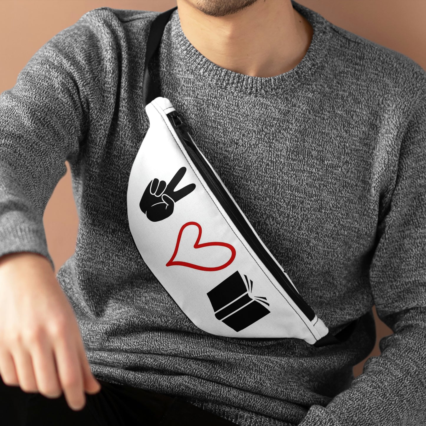 Peace Love Reading - White - Small Fanny Pack