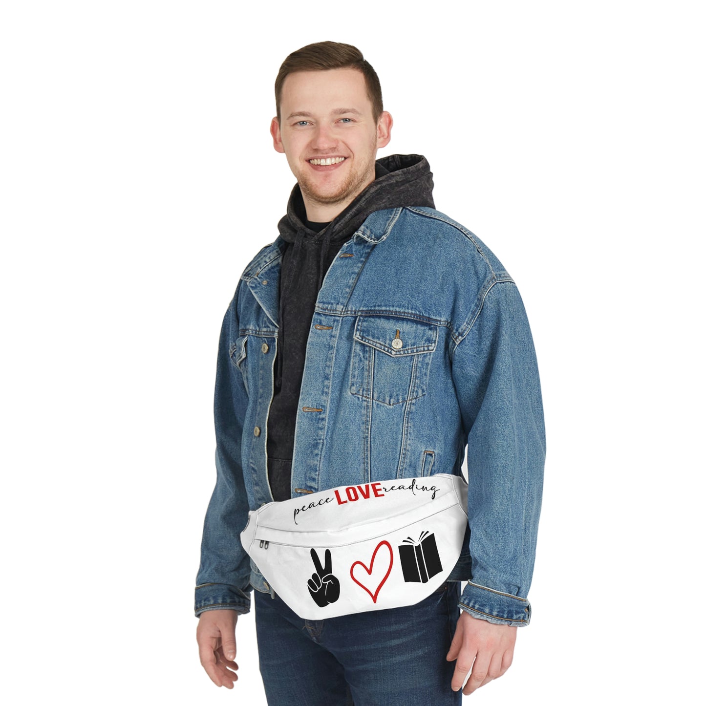 Peace Love Reading - White - Large Fanny Pack