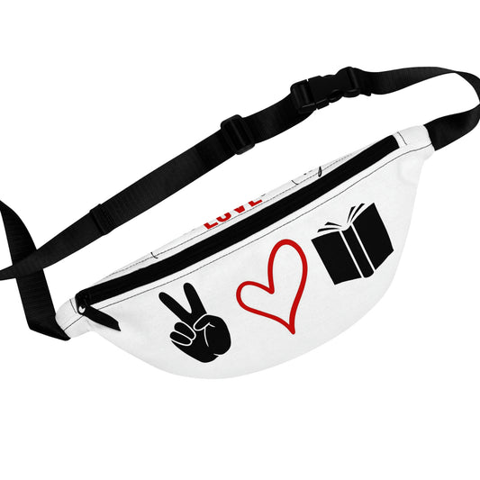 Peace Love Reading - White - Small Fanny Pack