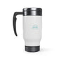 "Have Book will travel" Stainless Steel Travel Mug with Handle, 14oz