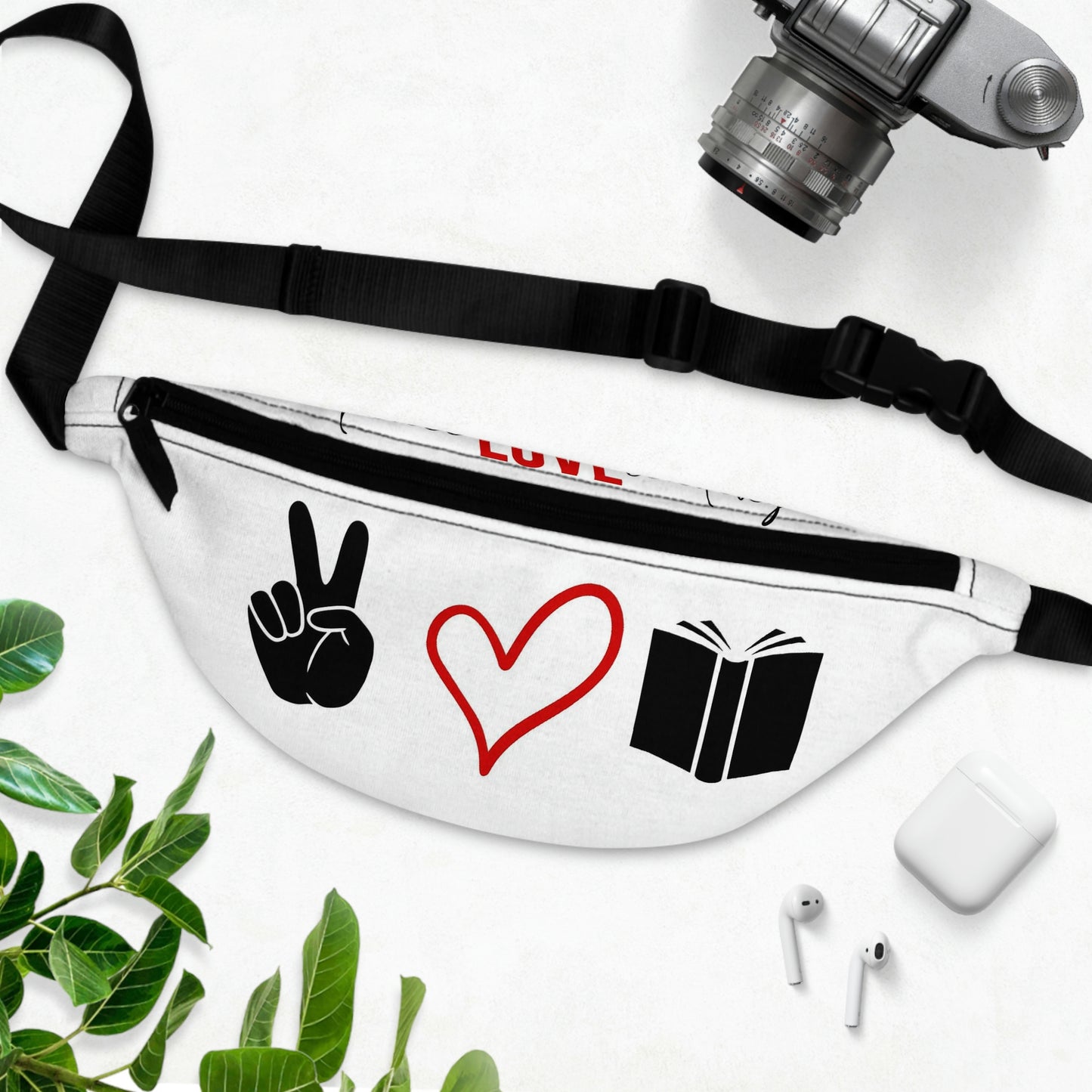 Peace Love Reading - White - Small Fanny Pack