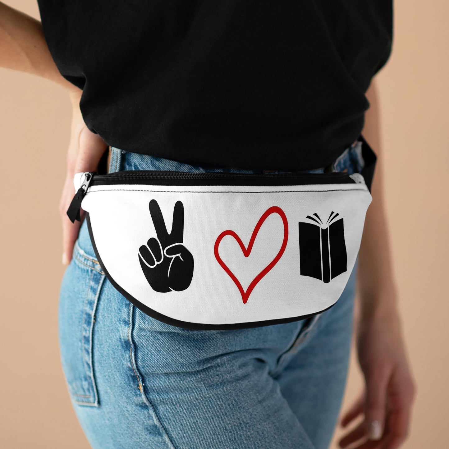 Peace Love Reading - White - Small Fanny Pack