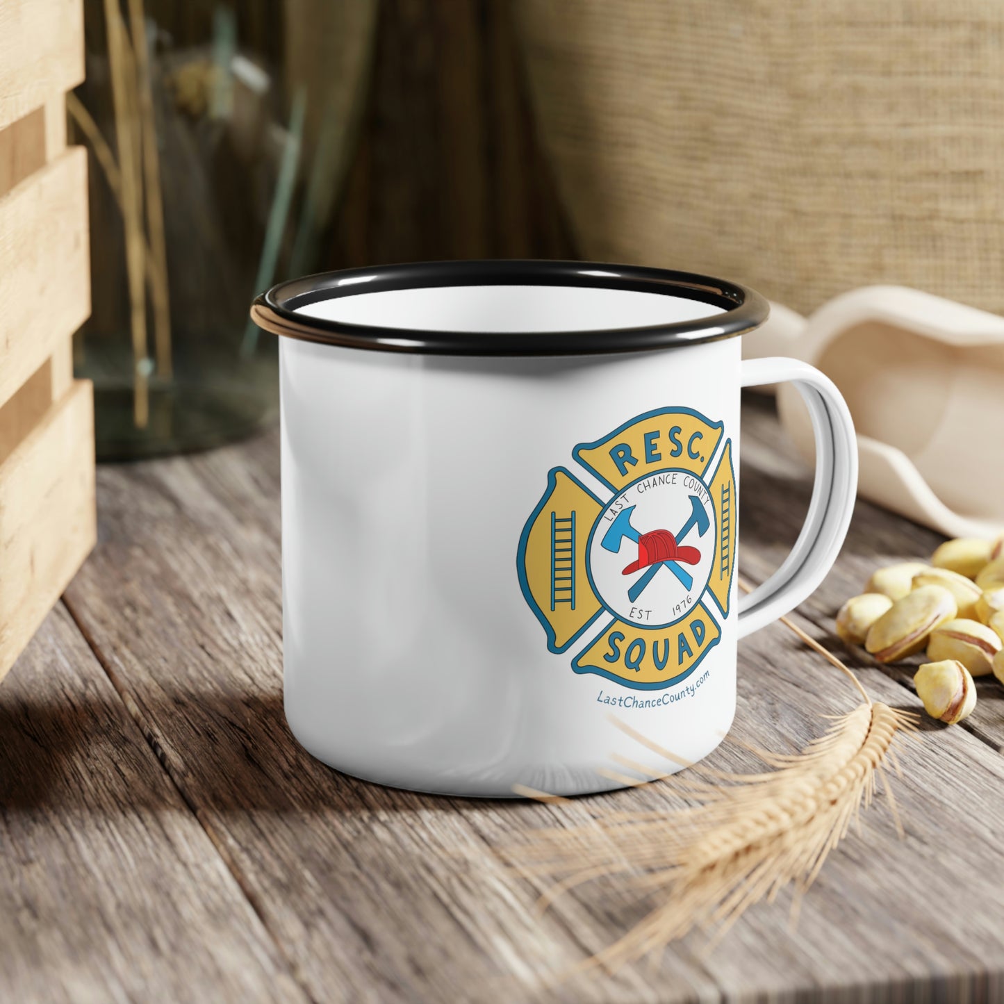 Last Chance County Rescue Emblem - Enamel Camp Cup