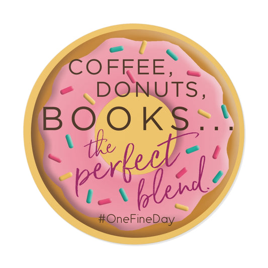 Hearts Bend "Coffee, donuts, books. . . the perfect blend." "Round Vinyl Sticker
