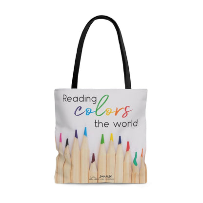 "Reading colors the world." - Tote Bag