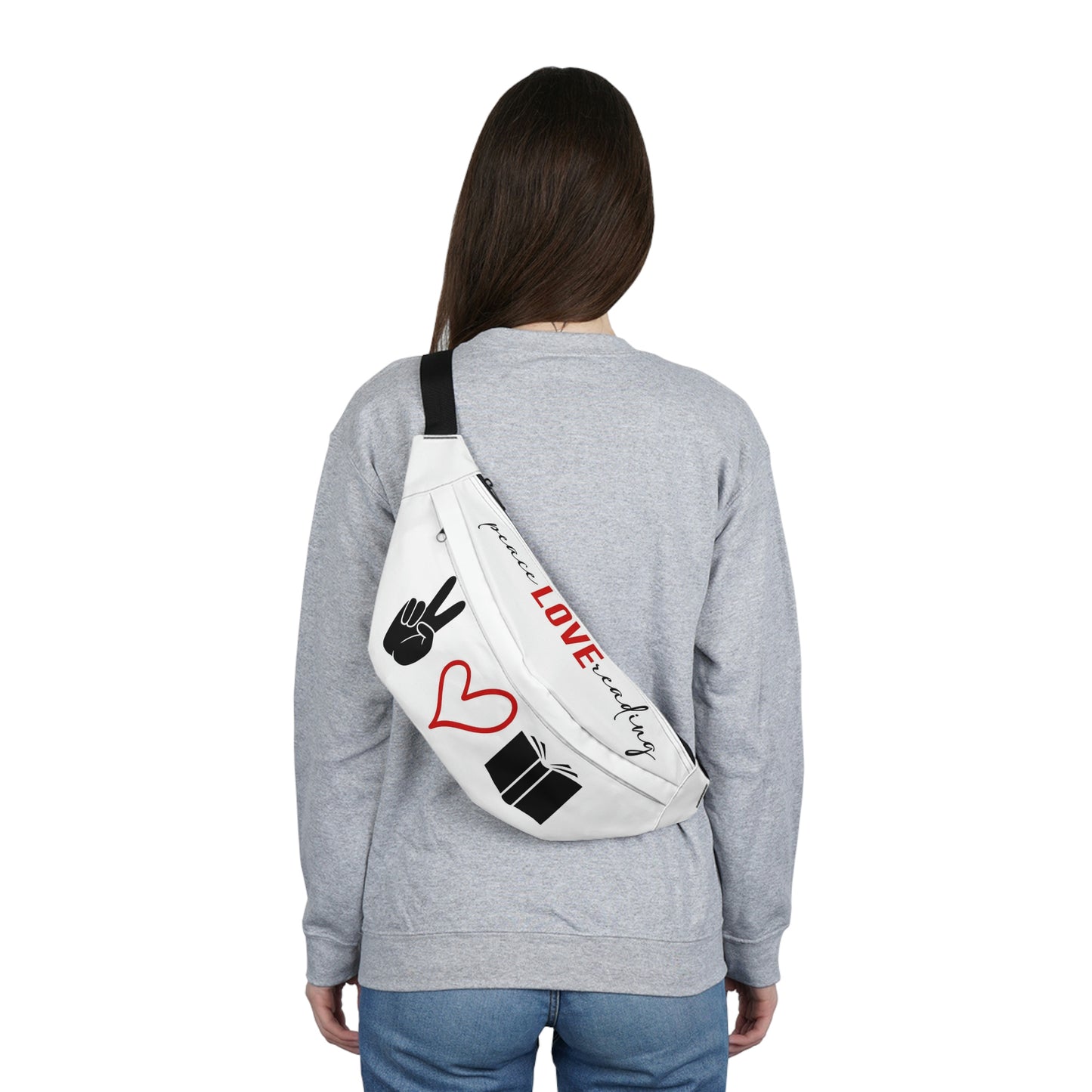 Peace Love Reading - White - Large Fanny Pack