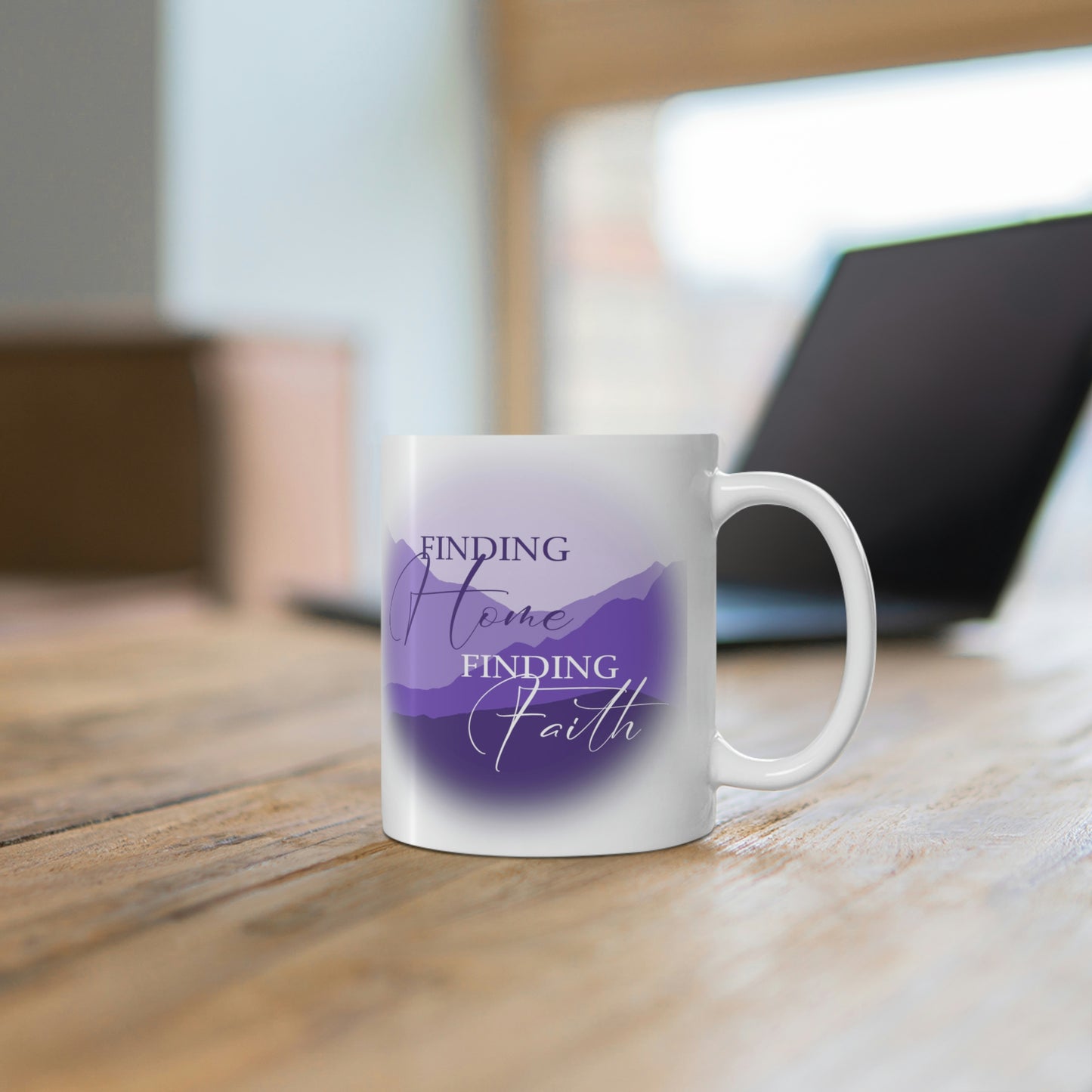 "Finding Home Finding Faith." [PURPLE] - White Mug 11oz